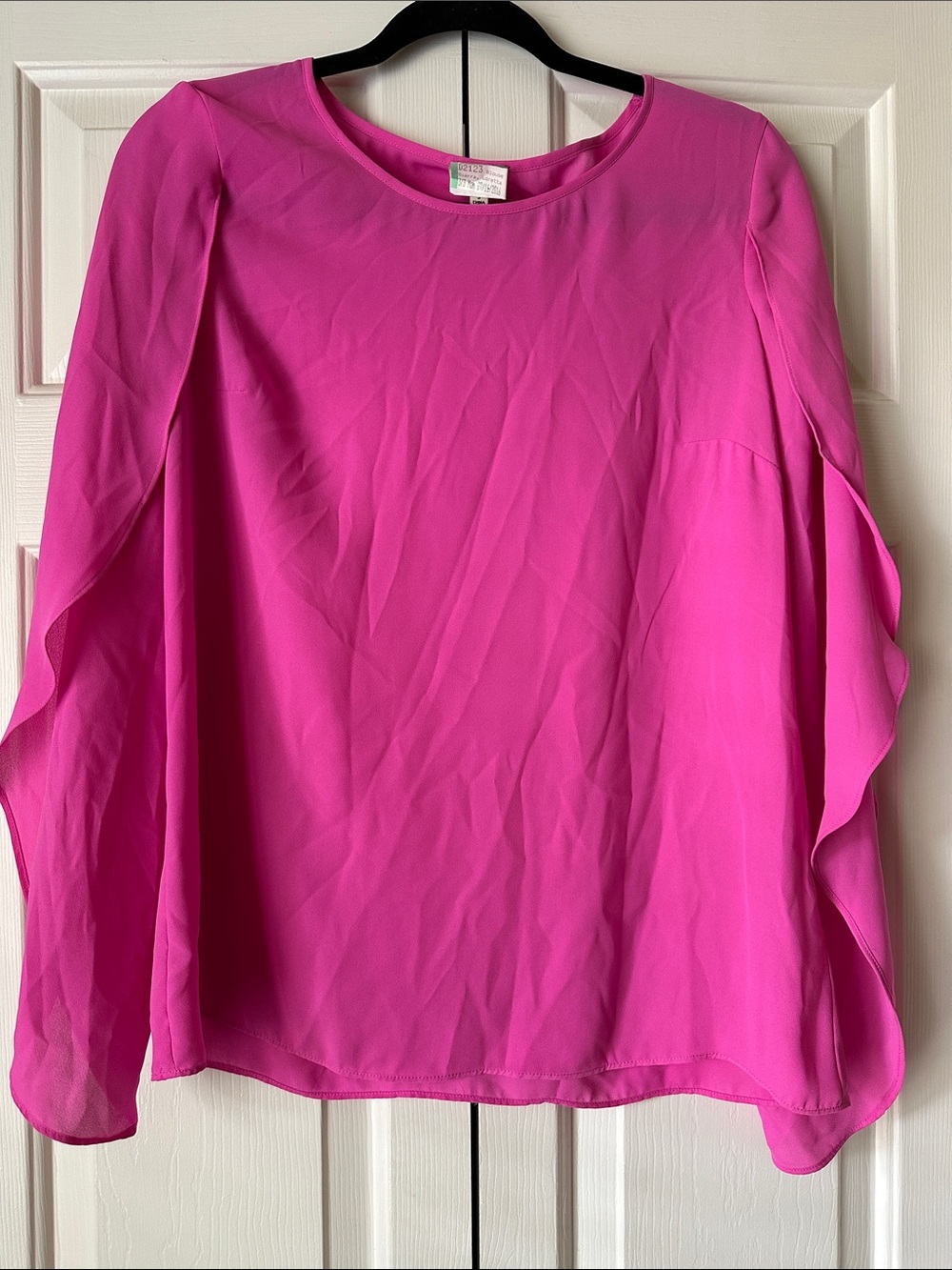 Cremieux Bright Fuchsia Ruffle-Sleeve Blouse open sleeve